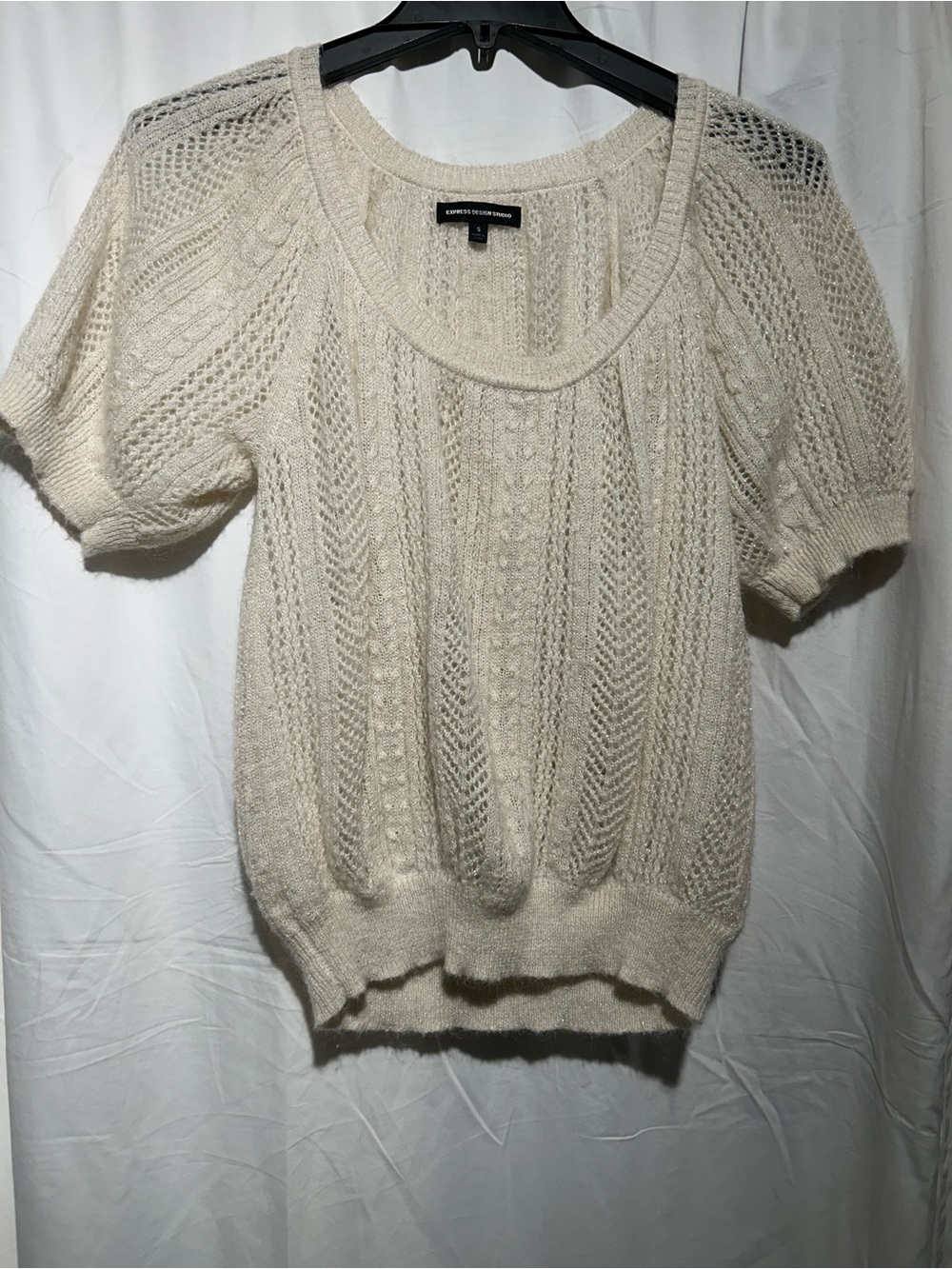 Express Design Studio Ivory Metallic Open Knit Sweater Size Small